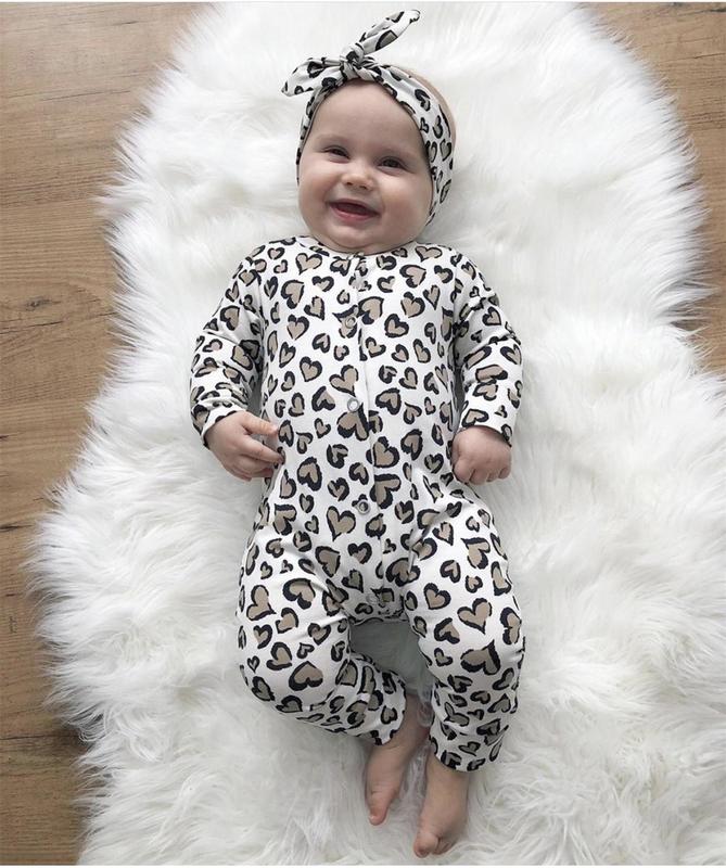 2Pcs born Baby Girls Clothes Set Cotton Hearts Print Infant Long Sleeve Jumpsuit+Headband Toddler Girls Clothing 220322