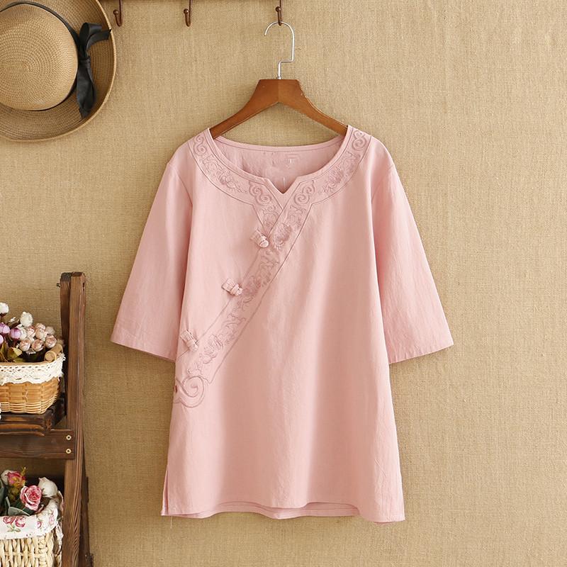 Women's Plus Size T-Shirt T Shirt For Women O-Neck Natural Cotton And Linen Chinese Wind Embroidery Pattern Short Sleeve In Summer, Pink
Women's Plus Size T-Shirt T Shirt For Women O-Neck Natural Cotton And Linen Chinese Wind Embroidery Pattern Short Sleeve In Summer, Pink