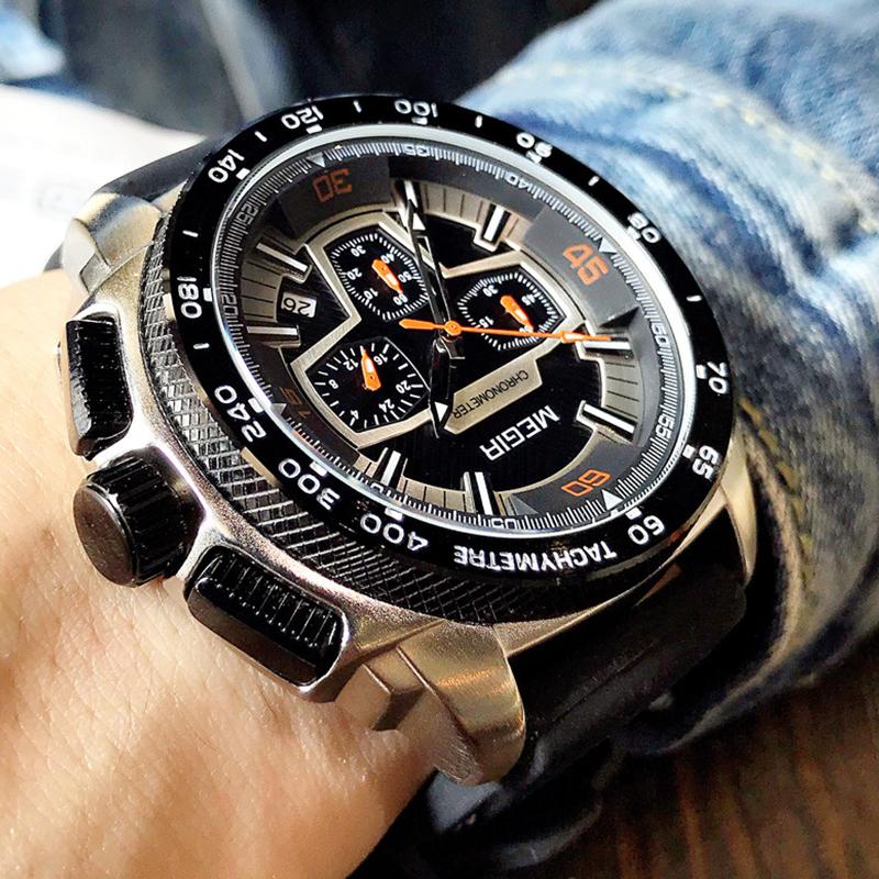 Wristwatches Chronograph Men's Army Military Sports Watches Fashion Casual Silicone Strap Quartz Wrist Watch Clock Relogio MasculinoWris, Silver