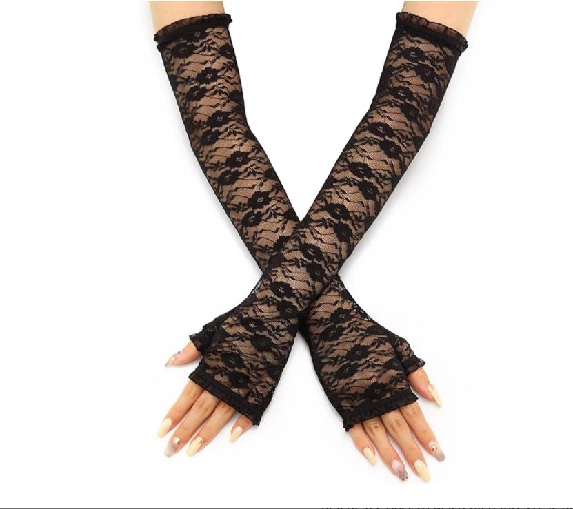 20s Lace Fingerless Long Gloves Costume Accessories Black Floral Opera Party 1920s Flapper Glove for Women Girls Red Pink Beige White