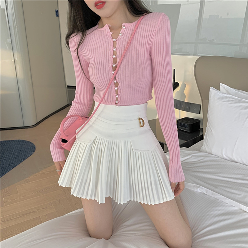 White Pleated Skirts Sexy Casual Slim College Women High Waist Mini Metal Letter D ALine Clubwear Korean Fashion Style 220701