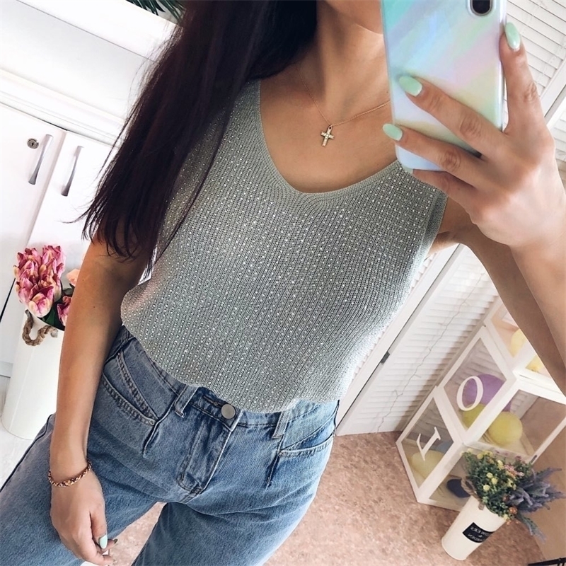 Selling Summer Women Tank Top Sleeveless Sexy shiny Knitted Vest Top V Neck Female Tee Shirt Camis A011 Y200512, White
Selling Summer Women Tank Top Sleeveless Sexy shiny Knitted Vest Top V Neck Female Tee Shirt Camis A011 Y200512, White