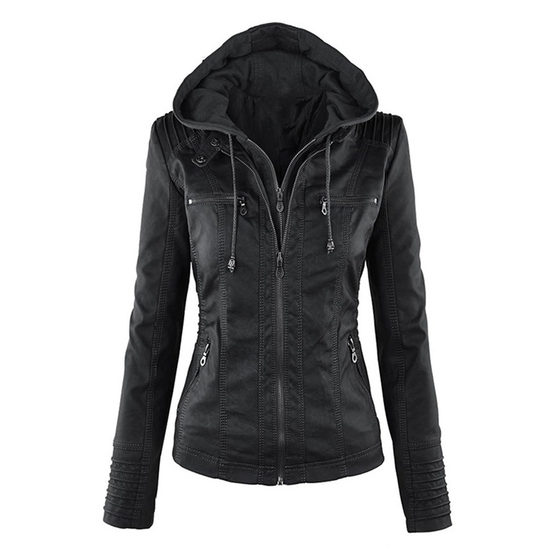New Women Autumn Winter Faux Soft Leather Jackets Coats Lady Black PU Zipper Epaule Motorcycle Streetwear T200828