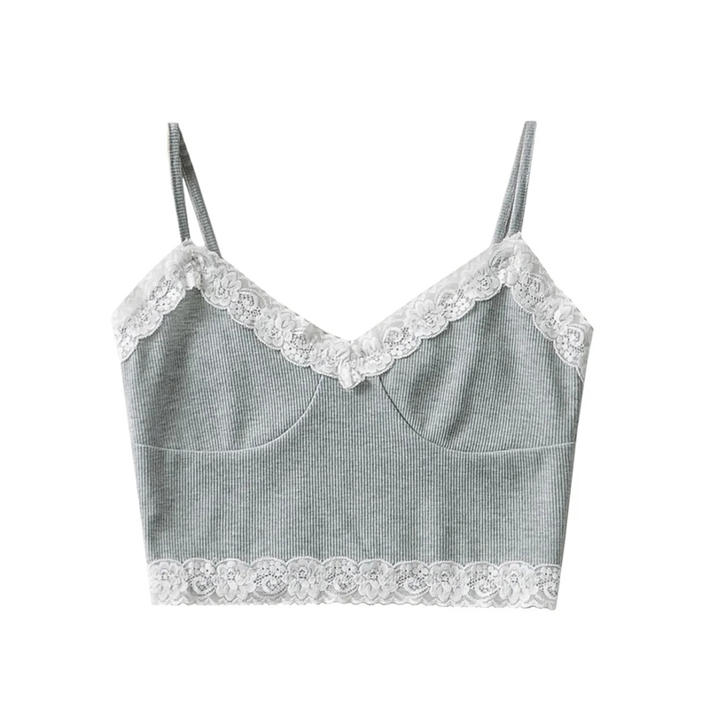 Camisole Lace edge stitching knitted small sling women's tops summer slim thin high waist sexy short inner vest top cami 220316