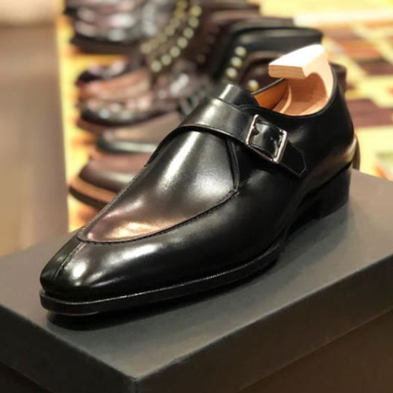 Monk shoes men PU low heel solid color buckle pointed professional classic comfortable business official shoes CP229