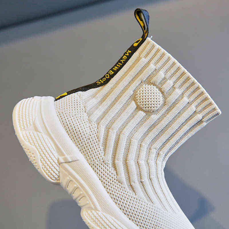 Children Casual Shoes Sock Fly Knit Beige Black Platform Non-slip 26-36 Boys Girls Boots Fashion Breathable Spring Kids Shoe Y220510