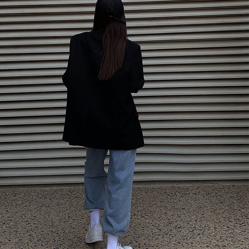 Suit Blazer Fashion Solid Color Lapel Blazer Women Elegant Vintage Casual Loose Temperament Coat Jacket Women Goth 220402