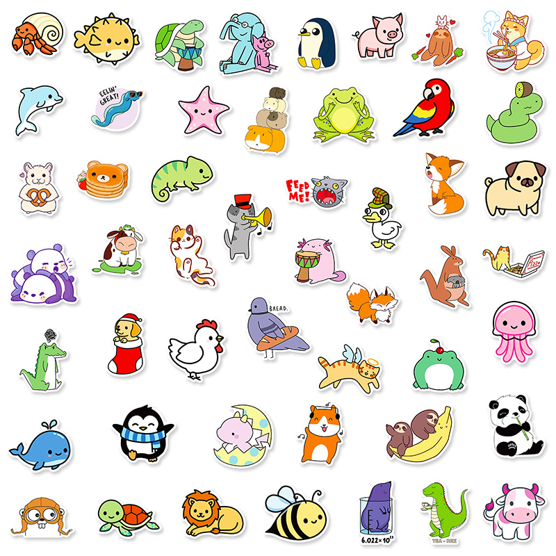 50pcs Cute little animal graffiti Sticker Phone Laptop Skateboard Car Stickers Pack for Luggage Guitar Helmet Sticker