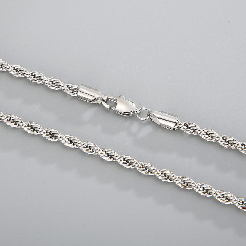 Silver 4mm/6mm/8mm 24inch Stainless Steel Singapore Twist Rope Chain Necklace for Mens Women Jewelry High Polished