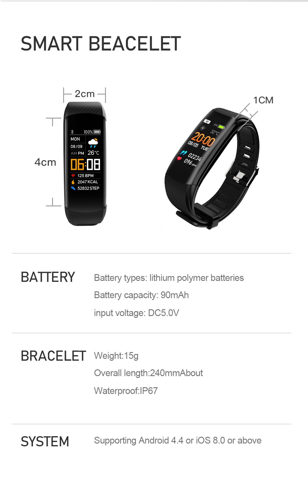 C5S Smart Wristbands Watch Women Blood Pressure Monitor Waterproof Heart Rate Watch Fitness Tracker Bracelet For Android iOS Men Smartwatch