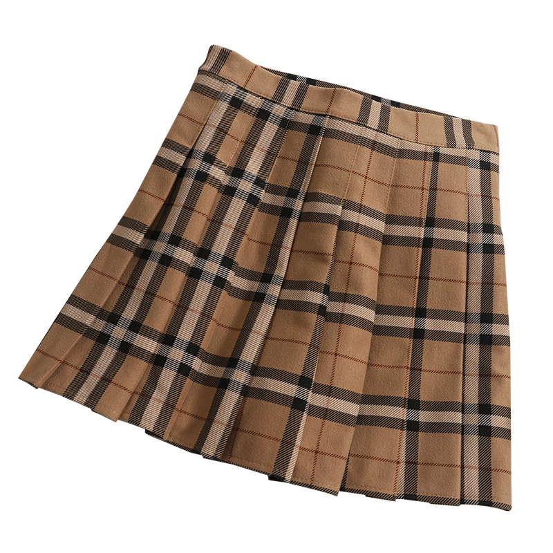 Temperament contrast color plaid striped skirt Korean version of pleated autumn high waist 220317