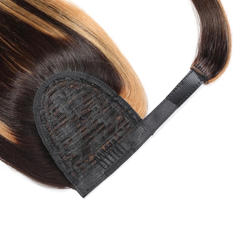 Piano Color ombre Ponytail hair piece wrap around Brazilian P4/27 Natural Hairpiece Real Human Hair Clip In Extensions Remy 120g