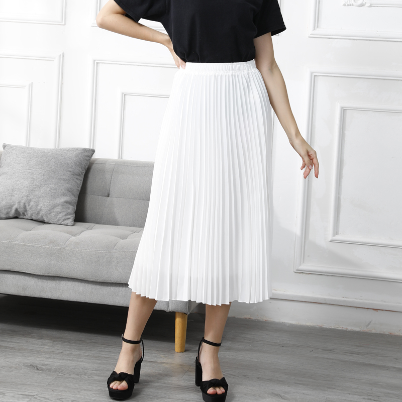 Womens Fashion Pleated Midi Long Skirt Female Korean Japanese Casual High Waist Skirts Jupe Faldas 10 Colors Spring SK295 220322