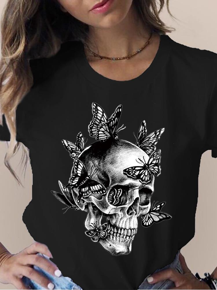 Casual Short Sleeve Skull Butterfly Tops Print T Shirt Lady Fashion Summer Funny 90s Women Tshirts Cartoon Graphic Tee T-shirt, Color11
Casual Short Sleeve Skull Butterfly Tops Print T Shirt Lady Fashion Summer Funny 90s Women Tshirts Cartoon Graphic Tee T-shirt, Color11