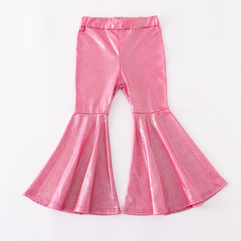 Girlymax Spring/Summer Baby Girls Kidswear Clothes Holographic Tight Flare Bell-bottoms Pants Elastic All-match 220512