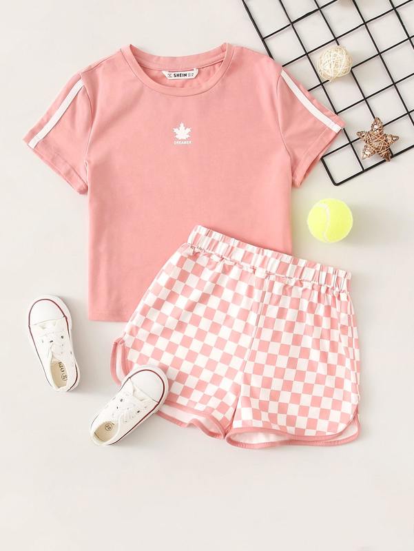 Girls Striped Side Tee & Checkered Shorts Set SHE, Pink
Girls Striped Side Tee & Checkered Shorts Set SHE, Pink