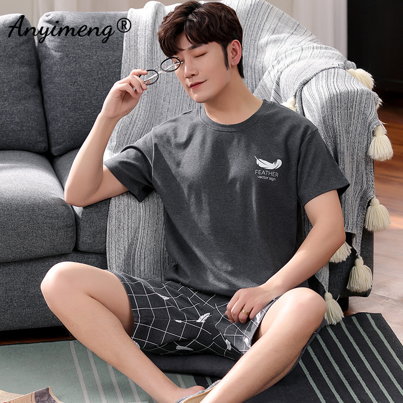 Pajamas Men Cotton Sleepwear Summer Shorts Leisure Homewear Black Color Letter Printing Pijamas Plus Size Sporty Sleep Wear 4xl 220511
