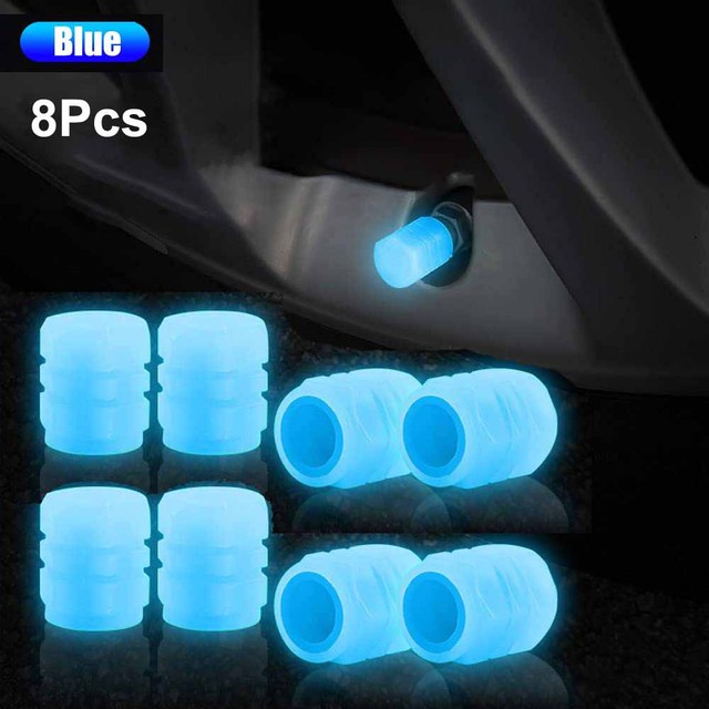 8PCSSet New Luminous Car Tire Valve Caps Wheel Tyre Rim Stem Covers Dustproof Waterproof for Auto Motorcycle Bicycle Caps Glow In4600322