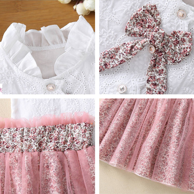Baby Girl Clothing Set Vlinder Summer Lace Floral Short Sleeve White T-Shirt Mesh Skirt Clothes For 2 3 4 5 6 7 8 Year 220326