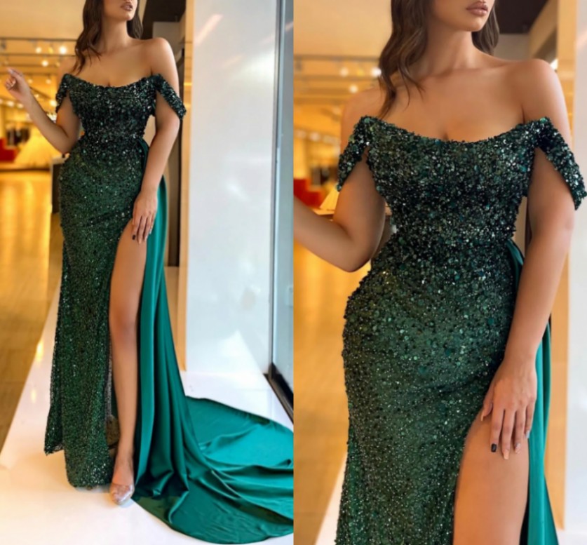 Green Mermaid Trumpet Evening Dresses Sexy Sparkle Shine Prom Party Gowns Off the Shoulder Slit Sequined Robe De Soiree Vestido De Fiesta, Black
Green Mermaid Trumpet Evening Dresses Sexy Sparkle Shine Prom Party Gowns Off the Shoulder Slit Sequined Robe De Soiree Vestido De Fiesta, Black