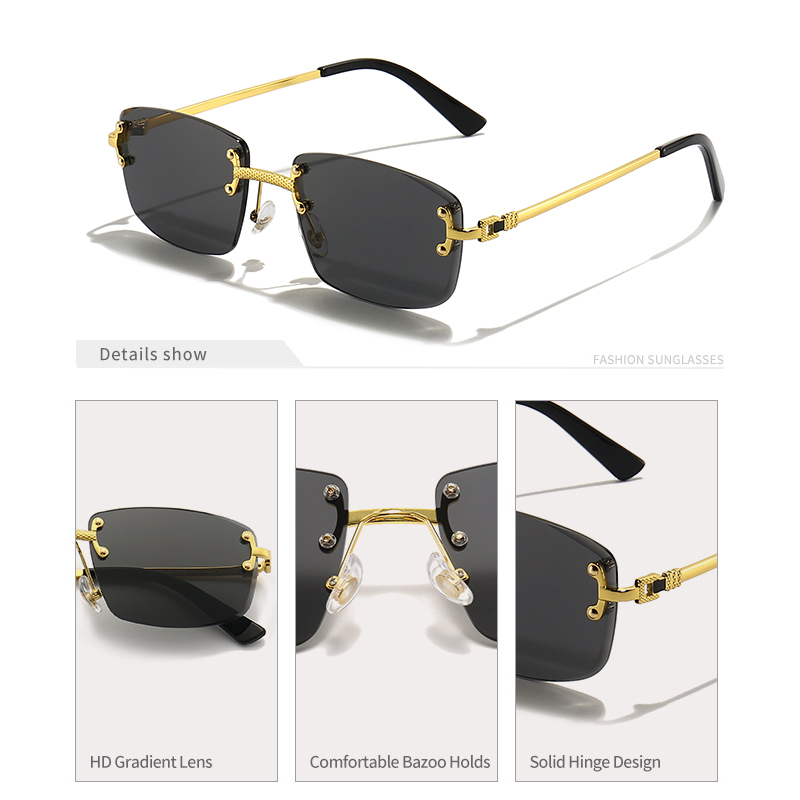 HBK Gradien Blue Lens Rimless Square Sunglasses Men TOP Quality Metal Unisex Glasses For Men Frameless Men's Sunglasses 220429