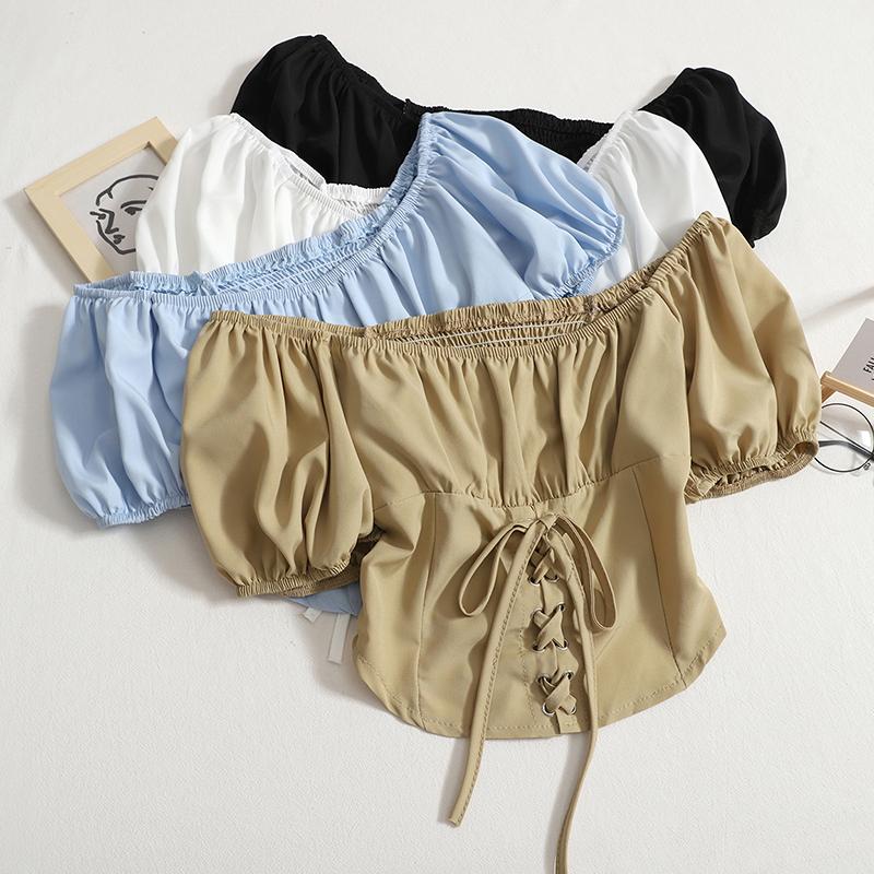 Women's Blouses & Shirts Summer Sweet Off Shoulder Lace-up Shirt Women's Blouse Solid Short Puff Sleeves Slim Fit And Thin Women Tops Tr, Blue
Women's Blouses & Shirts Summer Sweet Off Shoulder Lace-up Shirt Women's Blouse Solid Short Puff Sleeves Slim Fit And Thin Women Tops Tr, Blue