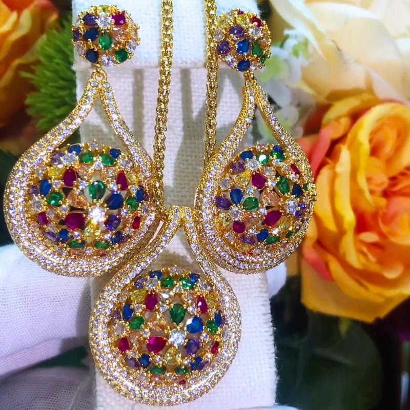 Earrings & Necklace Luxury Charm Round Drop Pendant Earring Sets For Women Wedding Bridal Cubic ZirconDubai High End Jewelry SetsEarrings Ea, As pic
Earrings & Necklace Luxury Charm Round Drop Pendant Earring Sets For Women Wedding Bridal Cubic ZirconDubai High End Jewelry SetsEarrings Ea, As pic