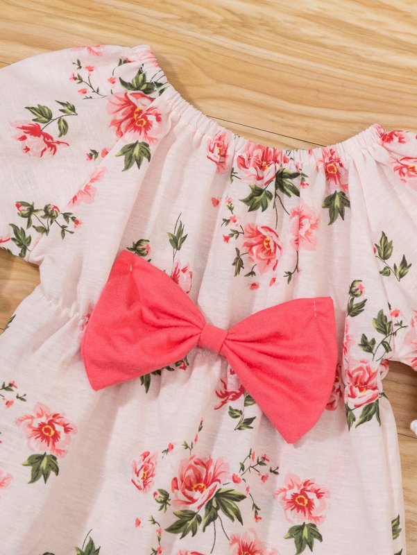 Baby girl printed bowknot jumpsuit and headband SHE