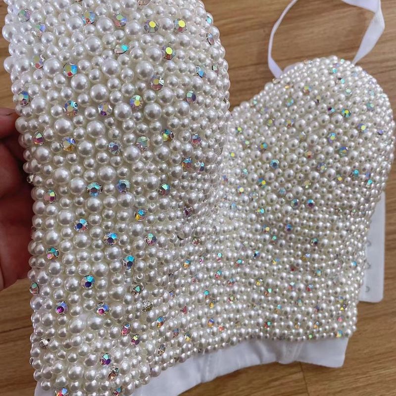 High-Quality Hand-Made Pearls Jewel Diamond Bralet Women's Bustier Bra Cropped Top Vest Plus Size w1165 220325