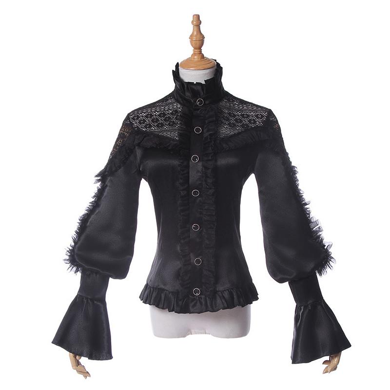 Women's Blouses & Shirts Black Lace&Satin Patchwork Ruffle Stand Collar Flare Sleeve Lolita Vintage Blouse Sexy Shirt Women Gothic Top Steam
Women's Blouses & Shirts Black Lace&Satin Patchwork Ruffle Stand Collar Flare Sleeve Lolita Vintage Blouse Sexy Shirt Women Gothic Top Steam