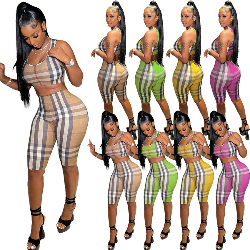 New Arrival Plaid Print Position Tracksuits For Womens Sleeveless Vest Crop Tops And Casual Slim Sports Shorts 2 Piece Sets HM6613, Khaki
New Arrival Plaid Print Position Tracksuits For Womens Sleeveless Vest Crop Tops And Casual Slim Sports Shorts 2 Piece Sets HM6613, Khaki