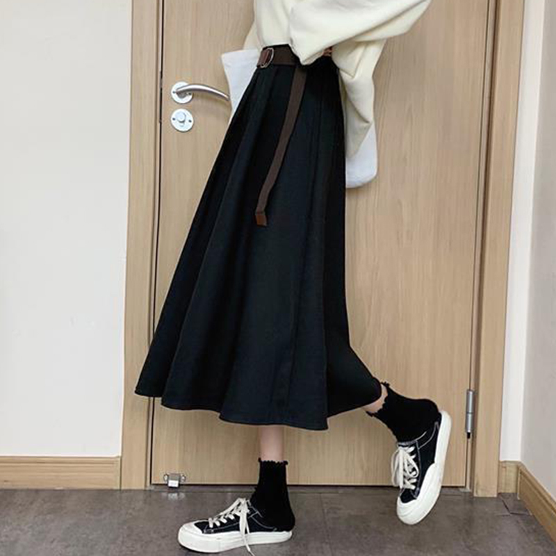 Solid Skirts Women Midcalf High Waist Friends Korean Style Elegant College Spring Autumn Allmatch Jupe Mujer Faldas Female Ins 220701