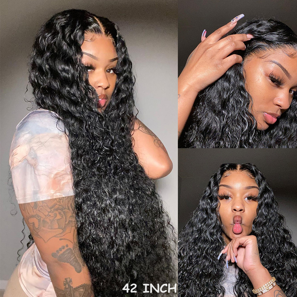 28 Inch Brazilian 13x4 Water Wave HD Lace Front Human Hair Wigs For Black Women Loose Deep Wave Synthetic Frontal Closure Wig
