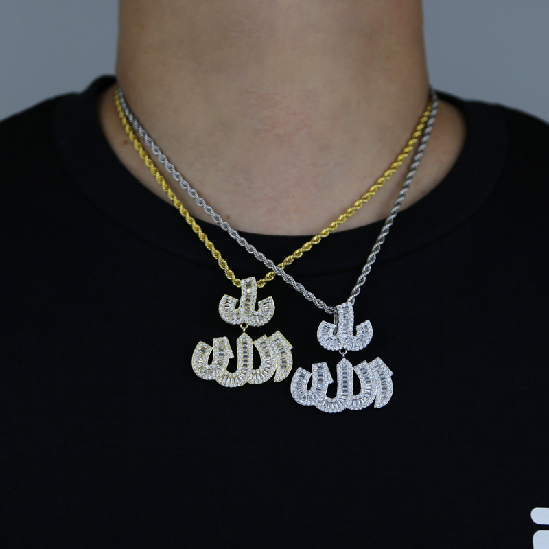 Iced out big rund allah pendant with full cz stone paved hip hop cuban chain necklace for women men punk styles jewelry wholesale dh5727163