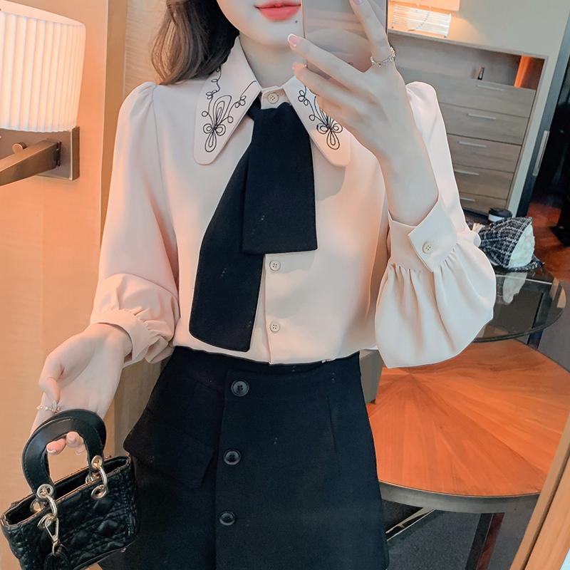 Women' Blouses & Shirts Spring Womens Tops And Fashion Single-breasted Embroidery Long-sleeved Bow Tie Office Lady Shirt Blusa Feminina, Ph
Women' Blouses & Shirts Spring Womens Tops And Fashion Single-breasted Embroidery Long-sleeved Bow Tie Office Lady Shirt Blusa Feminina, Ph