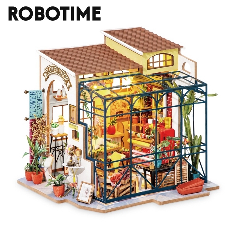

Robotime Rolife DIY Emily s Flower Shop Doll House with Furniture Children Adult Miniature Dollhouse Wooden Kits Toy DG145 220715, White