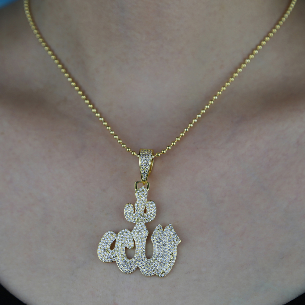 Big hip hop cjarm Muslim Allah pendant necklace iced out 5A cubic zirconia bg cz tennis chain hiphop women choker jewelry