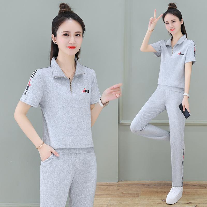 Women's Tracksuits DHfinery Summer Women Top And Pants Two Piece Set Blue Gray Short Sleeve Nine Plus Size M-4XL Bs13Women's
Women's Tracksuits DHfinery Summer Women Top And Pants Two Piece Set Blue Gray Short Sleeve Nine Plus Size M-4XL Bs13Women's
