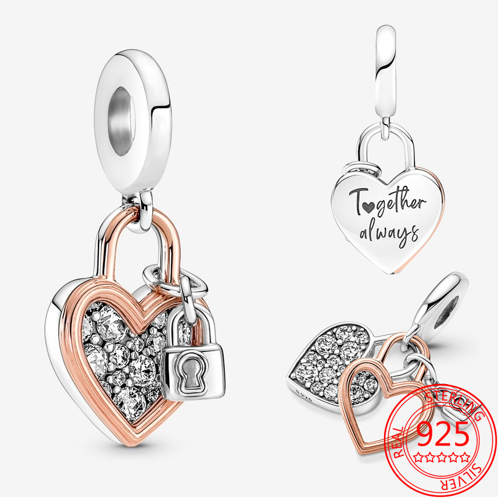 New Popular 925 Sterling Silver Rose Gold Heart Padlock Double Charm for Pandora Snake Bracelet DIY Jewelry Girl Gift Making
New Popular 925 Sterling Silver Rose Gold Heart Padlock Double Charm for Pandora Snake Bracelet DIY Jewelry Girl Gift Making