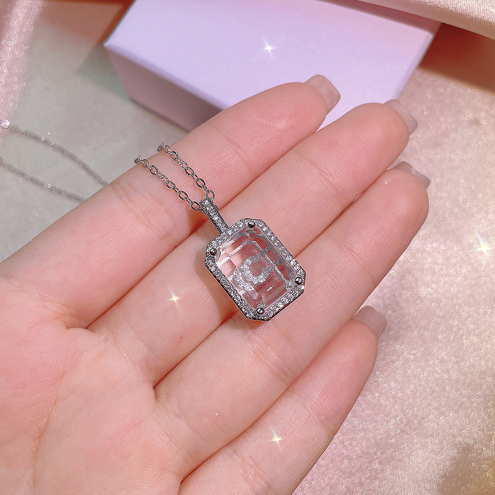 Tiktok Top Sell Letter Pendant Simple Fashion Jewelry 925 Sterling Silver Pave White Sapphire CZ Diamond Gemstones Party Perfume bottle Clavicle Neckl