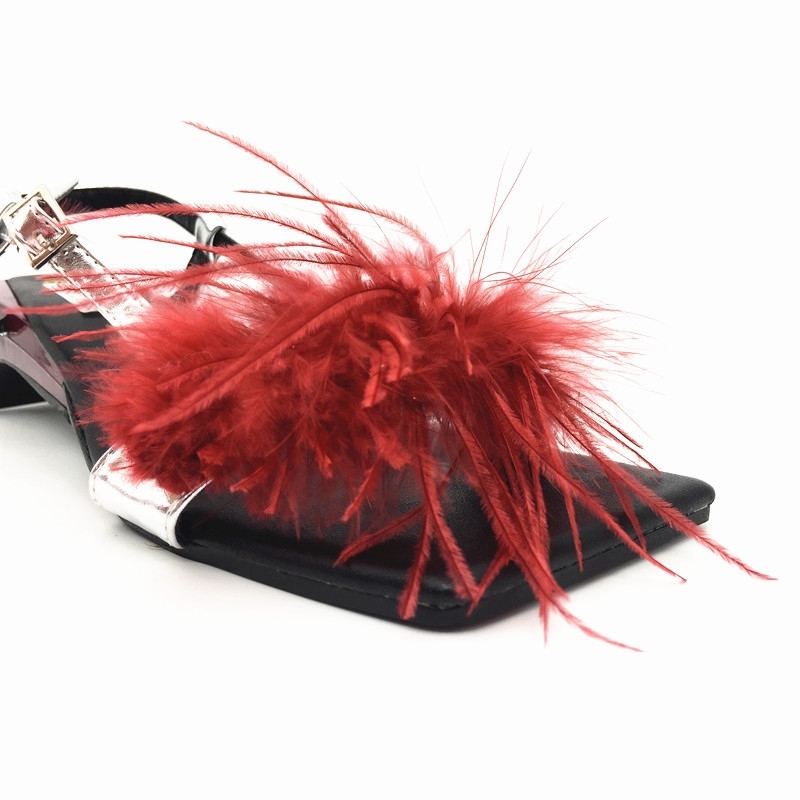 Mstacchi Summer Women Sandals A Word Type Strap Strange Heel True Feather Sandals Ornaments Alien Heel Ladies Party Shoes Woman 210226
