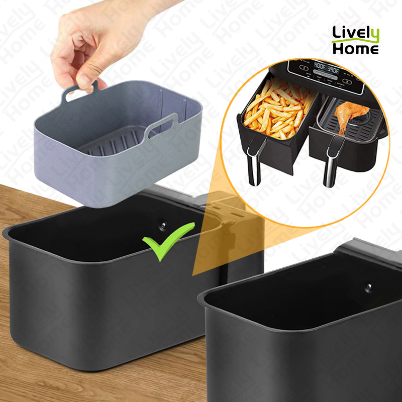 2PCS Air Fryer Silicone Tray Dish Dual 2 Basket Baking Pan Oven Pot Plate Liner Dual Air Fryer Accessories For Ninja Foodi DZ201