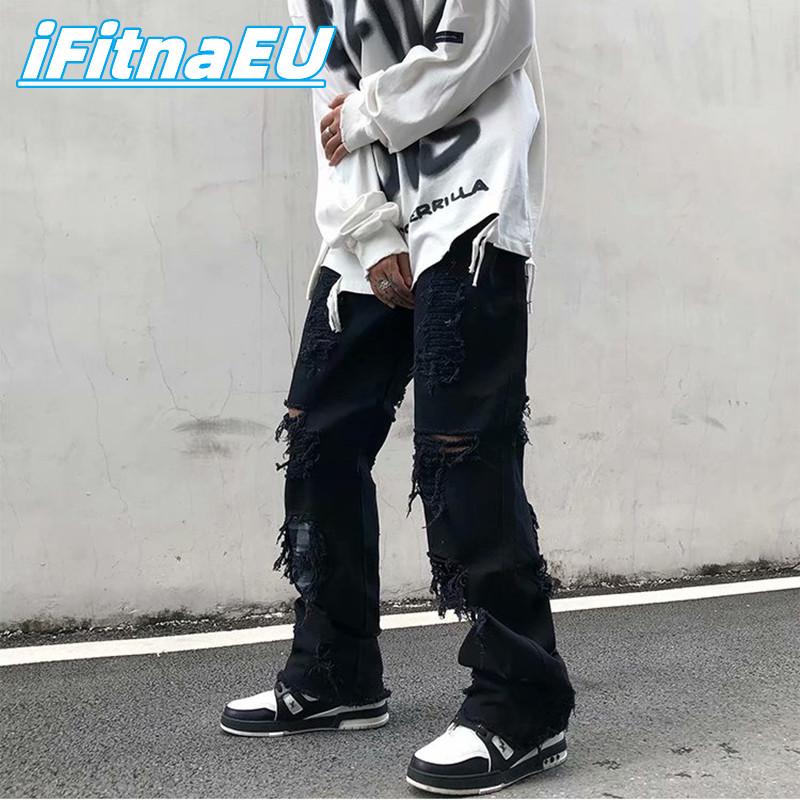 Ripped Jean Hip Hop Man Pants Trends Clothes Letter Y2k Print Men's Streetwear Women's Flare Goth Harajuku Baggy Trendyol