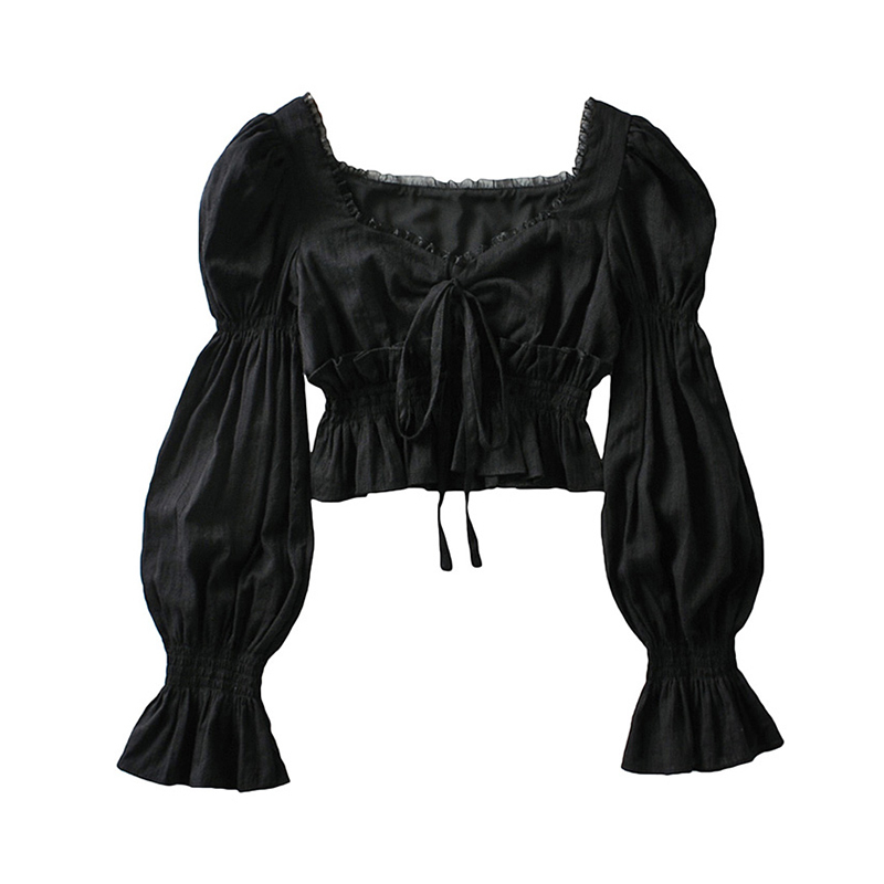 French Pleated Lantern Long Sleeve Shirt For Women's Spring And Autumn Vintage White Square Collar Blouse Tops Female 220318