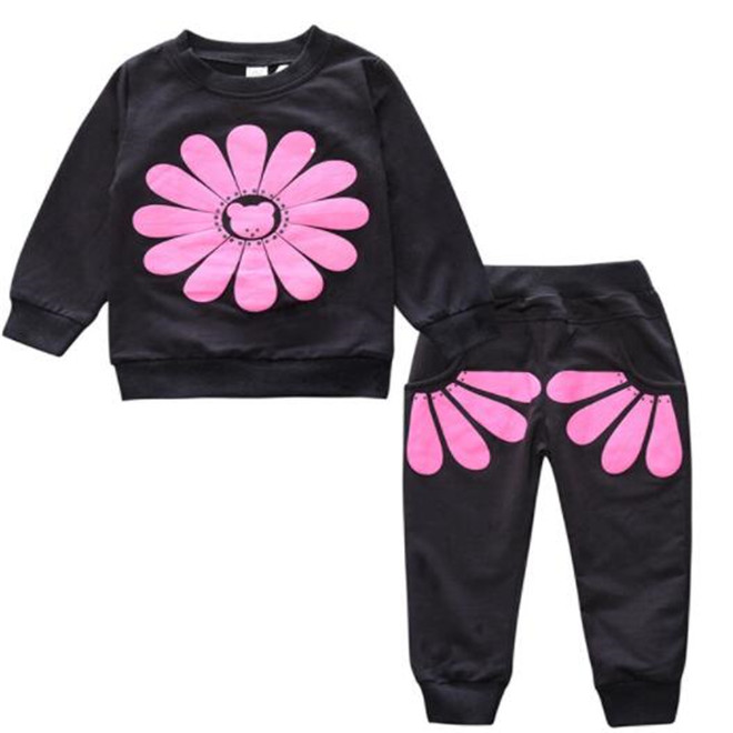 Spring Autumn Kids Girls Baby Clothes Set Flower Long Sleeve Sweatshirt Tops + Pants 2PCS Suits Outfits Childrens Clothing