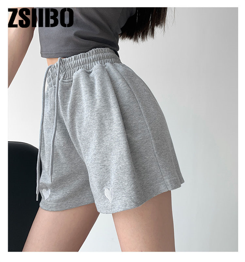 Love embroidery sports shorts womens summer loose casual widelegged highwaisted thin student threequarter pants 220527
