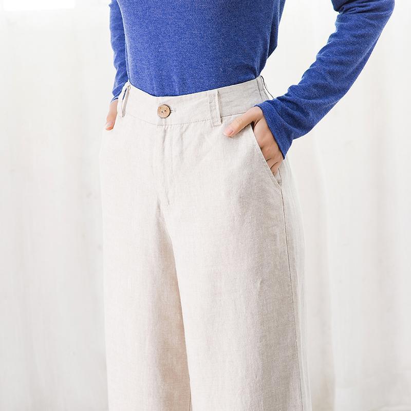 Casual Cotton Linen wide leg Beach pants bohemian loose female vintage high waist Solid color straight trouser 220325