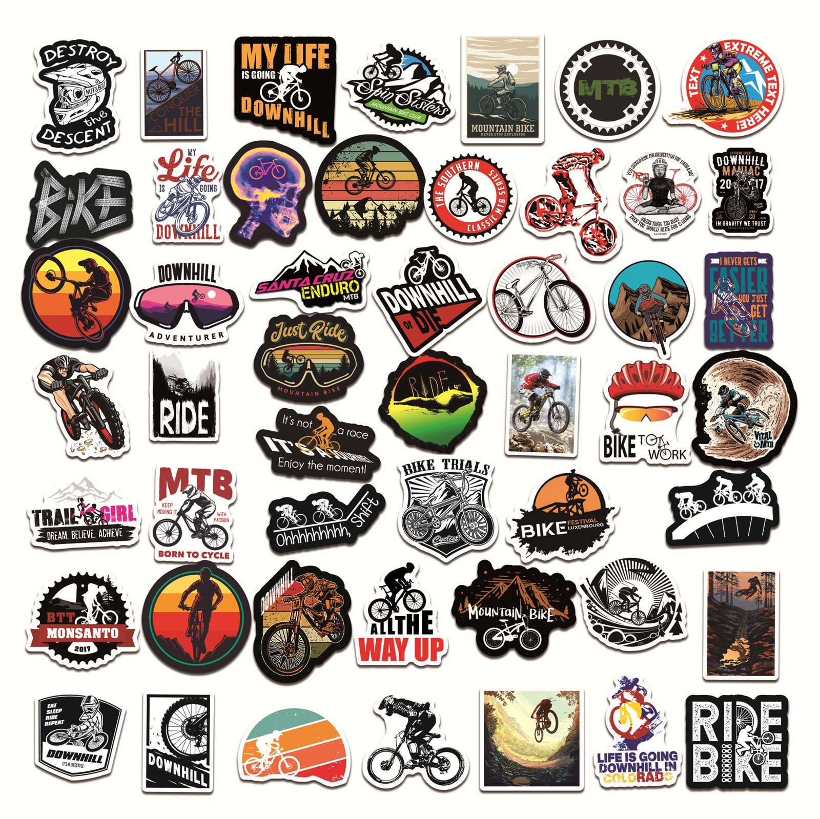 50Pcs Mountain Bike MTB Graffiti Stickers Laptop Guitar Luggage Skateboard Car Waterproof Cool Sticker Decal Kids Toys