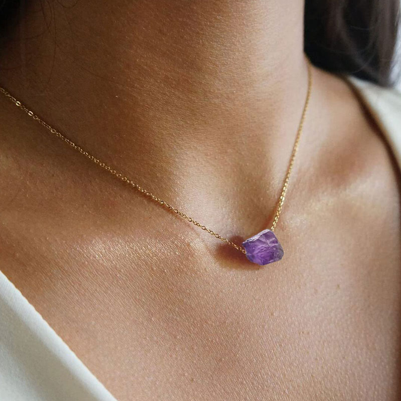 Irregular Natural Stone Crystal Gold Silver Chain Pendant Necklaces For Women Girl Handmade Party Club Decor Jewelry
