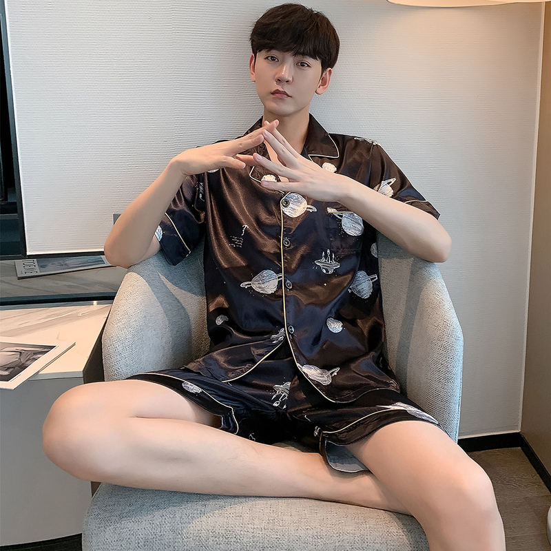 M 5XL Men Summer Pajama Sets Man Large Bust Silk s Shorts Pants Satin Sleep Wear Pijamas Pyjama Mujer 4x 220628